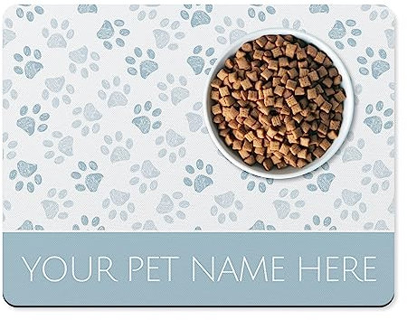 Personalised Dog Bowl Mat - Stylish Customised Pet Food Mat for Cats And Dogs (Light Blue)
