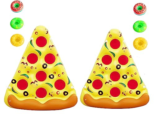 JUNZAI Luftmatratze Pool, Pizza Wasser HäNgematte Pool, Mit 3/6 GeträNkehaltern Floties FüR Den Pool FüR Kinder Und Erwachsene,2PCS