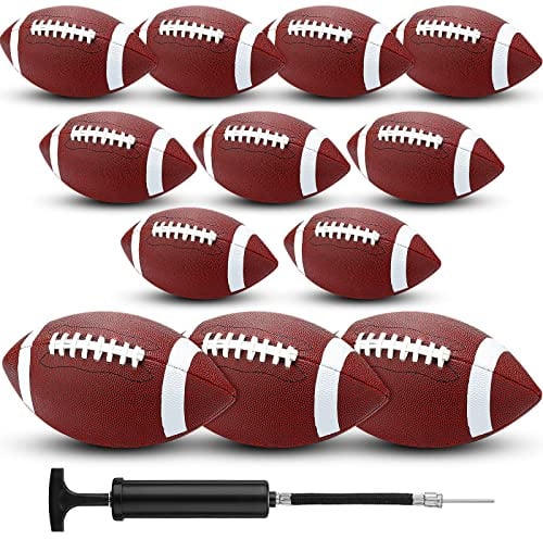Jerify 12 Pcs Composite Leather Footballs Official Composite Ball Inflatable Football with Pump Indoor Outdoor Football Bulk for Training and Recreational Play(Size 9,Brown White)