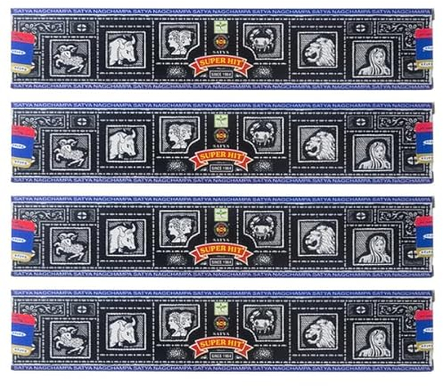 Superhit Incense Sticks 15 Grams x 4 Packs | For Meditation, Yoga, Healing, Aromatherapy, Relxation, Spirituality |