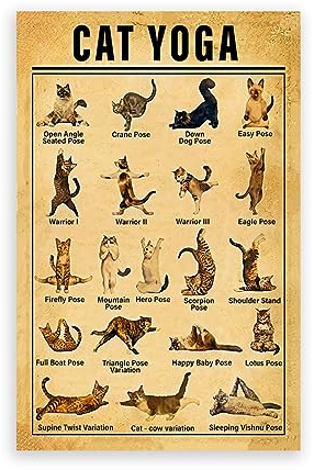 Vintage Yoga Wandbilder Drucke Poster Yoga Katze Kunst Leinwandmalerei Yoga Liebhaber Geschenk Wanddekoration 60X90Cm No Frame
