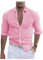 Gellmall Chemise surdimensionnée en lin pour homme - Col à revers - Manches longues - Avec boutons - Couleur unie - Décontractée - Tailles S à 5XL, Rose, L