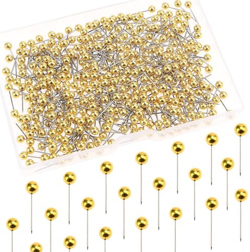 YIXISI 500 Stücke Map Push Pins, Plastik rundköpfen Pinnadeln, Buntkopf Pushpins, Dekorative Reißzwecke, Markierungsnadeln, für Karte, Kork-Pinnwand, Markierung, Gold