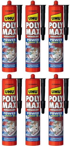 RBS24 Sparpaket UHU POLY MAX POWER Montagekleber | Endfest nach 4 Stunden |schwarz 6 x 425g