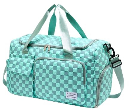 Small Gym Bag for Women, Travel Duffle Bag Carry On Weekender with Shoe Compartment, 39#Blue Checkered