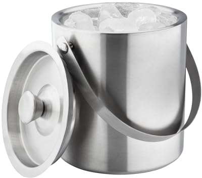 Taproom Brushed Stainless Steel Ice Cube Bucket - Double Walled 1.5L Capacity, Handle & Lid, Keep Your Wine, Prosecco, Beer Bottle, Champagne Cooler. Perfect for Parties, Cocktail, BBQ, Picnic.