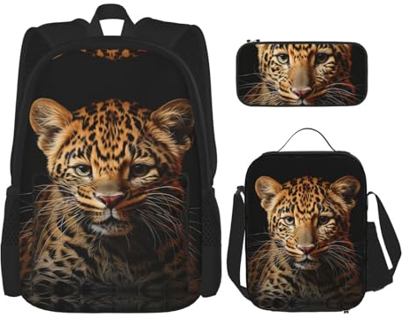 KoNsev Not All Who Wander Are Lost Mochilas con lonchera y estuche para lápices para laptop universitaria, mochila de 15 pulgadas, estampado de leopardo, Talla única