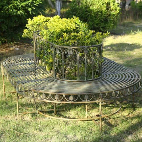 XDAWQP Alte Sitzbank Um Einen Baum Herum, Geeignet Für Die Terrasse Im Freien, Rückenlehne Für Mehrere Personen, Eisen, Heim, Garten, Dekoration, Freizeit, 221 cm, Grün