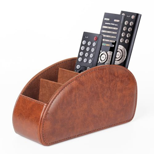 WAYIFON Fernbedienungshalter mit 5 Taschen, Große Halterung für TV, DVD,4K Stick und Bluray Fernbedienungen, Fernbedienung Aufbewahrung für Stifte,M-Braun