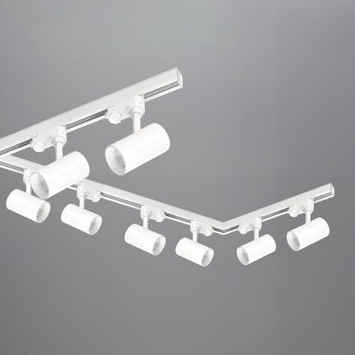 3-Phasen-Schienenset NEXTRACK - Schienensystem Komplett-Set 1m+1m+2m, 8x LampeGU10, Weiche L Stromversorgung + Kappe (Weiß, 2x1m+2m Schiene + Verbinder L)