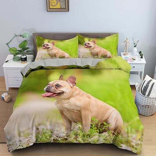 Rodths Mops Bettwäsche 135x200, Bettbezug 135 x 200 2er Set, Weiche Microfaser Sommerbettwäsche mit ReißVerschluss, 1 Kissenbezug 80x80 cm, Bügelfreie Weich Bettdeckenbezug