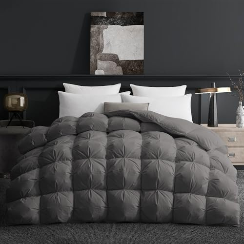 Deodar Bettdecke Ganzjahresdecke 200x200, Daunendecke mit 1680g Daunen|Feder Füllung, 100% Baumwolle Bettzug, 3D Flaumige Konstruktion Atmungsaktiv Warm, Waschbar, Öko-Tex, RDS, Dunkelgrau