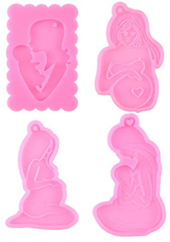 Lot de 4 moules faits à la main en silicone pour femme enceinte, mère enceinte, gâteau, fondant, Thanksgiving, porte-clés