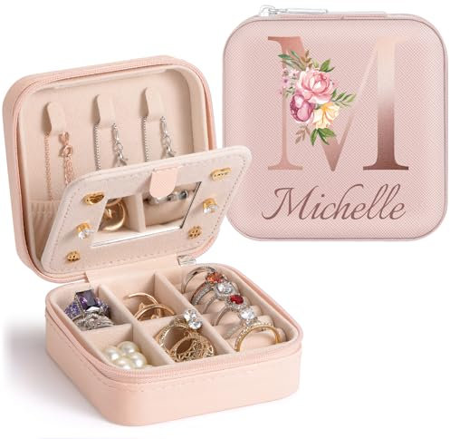 Personalisierte Reise-Schmuckkästchen, Schmuckaufbewahrung mit A-Z Organizer, klein für Damen