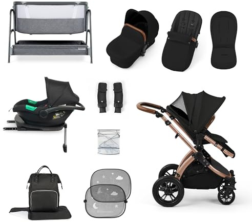 Ickle Bubba Stomp Luxe All-in-One I-Size Travel System with Isofix Base (Cirrus) and Bubba&Me Crib (Bronze/Midnight/Tan)