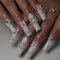 24pcs French Tip Press on Nails - Long Square Shimmer Pink With 3D Bow Flower Heart Design - Removable Glue-on Acrylic Full Cover for Women Girls - Nail Art Accessories