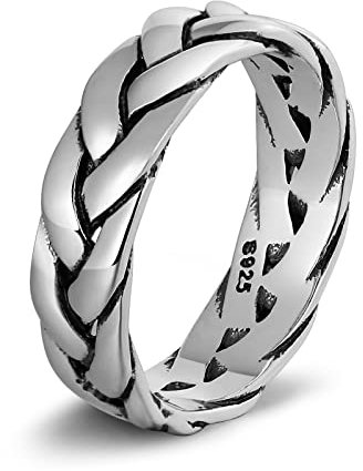 Banemi Ringe Männer 925, Valentinstag Ring Silber Poliertes Geflochtenes Kettenblatt Jahrestags Geschenk Ring Größe 61 (19.4)