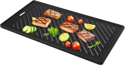 45 x 24cm Wendeplatte für alle RÖSLE VIDERO G2-, G3-, G4- und G6-Modelle (ab Modelljahr 2021), Universal Gusseisen Grillplatte Zubehö Ersatzteiler, 1 Stück