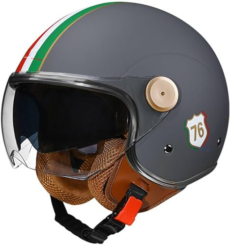 VVPEC Casque Moto Jet Vintage À Face Ouverte avec Double Visière Léger Casque De Moto Jet pour Homme Et Femme Adultes ECEDOT Homologué Street Scooter Cruiser Casque Moto Bols(13,XL(61~62CM))