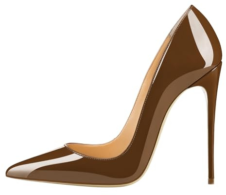 EDEFS Escarpins Talon Aiguille 12 cm Femme Vernis Marron Bout Pointu Chaussures Chic Élégantes Soirée Mariage Talons Hauts EU40
