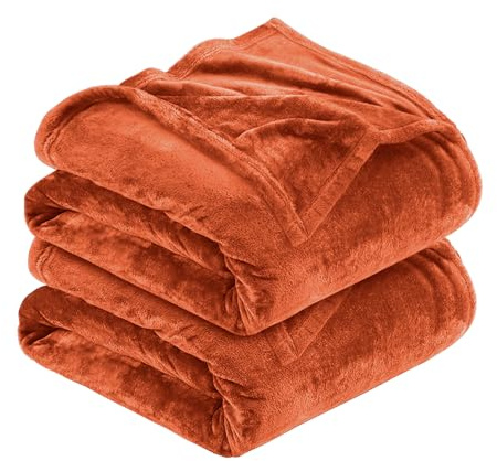 MOONLIGHT20015 Silk Touch Warm 2 Pack Fleece Blankets - 400 GSM Throws for Sofa Fluffy Blanket Bed Throw for Bedroom, Couch, Travel, Kids, Bedroom Accessories Rust, King (230 X 270CM)