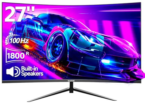 Gawfolk Écran PC 27 Pouces Full HD (1920x1080), 100Hz, 1ms, 1800R Eye Care et FreeSync, supporte VESA - l'écran PC idéal! HDMI, DP, Protection oculaire, Inclinable, VESA 75x75