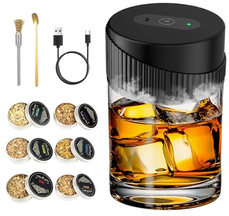 Elektrischer Whiskey Cocktail Smoker Set mit 6 Holzchips, Altmodisches Whisky Raucher Kit, Wiederaufladbare Whiskey Räucherbox, Cocktail Zubehör Geschenk für Männer Whisky Geschenk