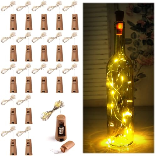 FerraDrend 20 Stück 2m 20 LED Flaschenlicht mit 3 LR44 Batterien, Warmweiß | LEDs Flaschenlichterkette Korken,Lichterkette für Flaschen, Kork Design,Flaschenlichter,Lichterkette für Glasflasche,Partys
