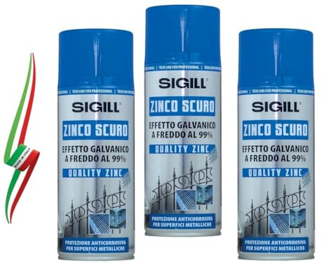 Generico SIGILL Set 3 Bombolette Vernice Zinco Scuro Spray Protettivo 400ml