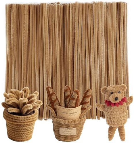 Caydo 200 Stück hellbraune Pfeifenreiniger, dicke, flauschige Chenille-Stiele, Pfeifenreiniger, Handwerk für Kunst und Handwerk, perfekt für die Herstellung von Tieren, Blumen und festlichen