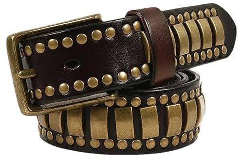 Men 3.8cm Leather Vintage Metal Punk Jeans Belt Street Style Studded Belt Style 1 105cm
