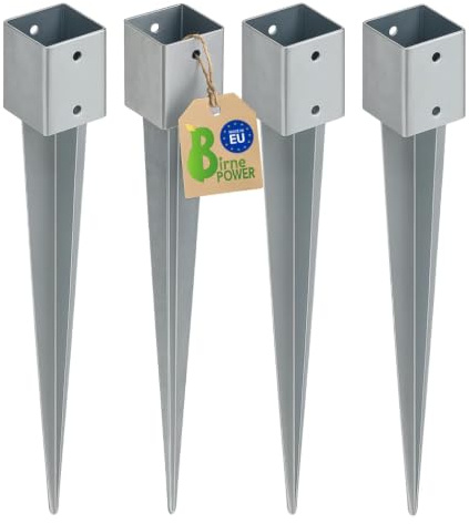 BirnePower Pfostenträger 4er Set 101x101 mm Einschlagbodenhülsen Pfostenanker Square Erdanker Erdspieß Bodenanker Einschlaghülse aus Stahl zum Einschlagen für Holzpfosten Feuerverzinkt Länge 900 mm