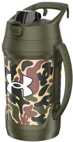 Under Armour Half Gallon Water Bottle Insulated, 64oz Insulated Water Bottle with Handle, Fence Hook, Leak Resistant, for Baseball, Football & More, Green Hyper Camo