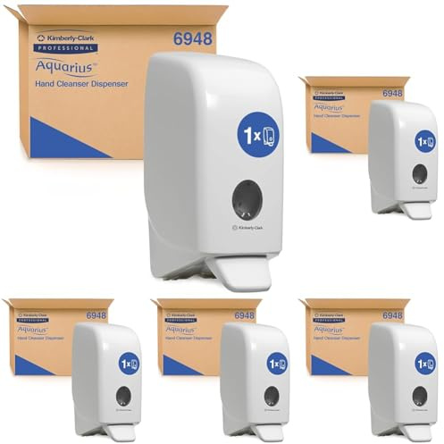 Aquarius™ manueller Spender 6948, weißer wandmontierter Seifenspender, hohe Kapazität mit Nachfüllmenge 1 Liter und berührungslose, Einzelblatt-Ausgabe (Packung mit 5)