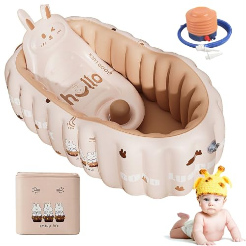Bañera hinchable para bebé con respaldo, 90 x 58 x 34 cm, bandeja de ducha antideslizante con asiento y almohadilla de aire, bañera portátil para niños y bebés, incluye bomba de aire, ideal para