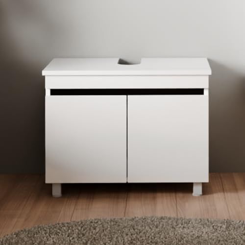Karen Waschbeckenunterschrank in Weiß | Badezimmerschrank mit Füßen | Badunterschrank in 60cm/80cm | 2 Türen mit Softclose | Highgloss BZW. Hochglanz-Beschichtung (Venus 80 Weiß)