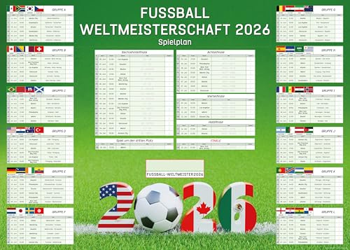 empireposter Fussball WM 2026 Wandplaner XL-Format 100x140 cm – Spielplan mit 48 Teams, 16-tel-Finale – Fußball-Weltmeisterschaft Poster Spielkalender