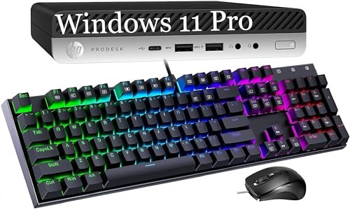 HP ProDesk 600 G3 Mini PC Desktop Computer, Intel Core i5-6600, 8 Go RAM, SSD 256 Go, Bluetooth, Clavier QWERTY, Souris, USB WiFi, Windows 11 Pro (reconditionné)