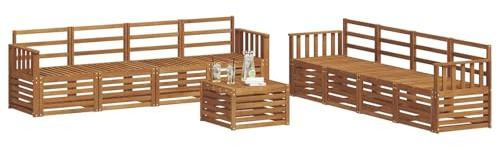 vidaXL Sofagarnituren 9 pcs Natur Massivholz Akazie, Garten, modernes, langlebiges Outdoor-Sofa, Eckmöbel für Terrasse und Lounge, gemütliche Sitzgruppe