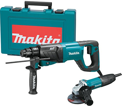 Makita HR2641X1 SDS-PLUS 3-Mode Variable Speed AVT Rotary Hammer with Case and 4-1/2 Angle Grinder, 1