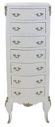 Casa Padrino Barock Kommode Weiß mit 7 Schubladen 120 x 45 x 35 cm - Antik Stil