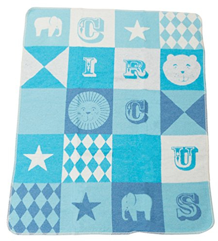 David Fussenegger 67322079 Juwel Baby- und Kinderdecke Zirkus, Baumwoll-Mischgewebe, blau, 90 x 70 x 90 cm