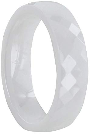 LES POULETTES BIJOUX - Weiß Breit Keramik Ring Facettiert - 6 mm - Taille 60 (19.1)