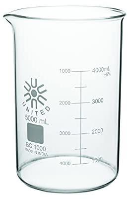 United Scientific BG1000-5000 Borosilicate Glass Low Form Beaker, 5000ml Capacity