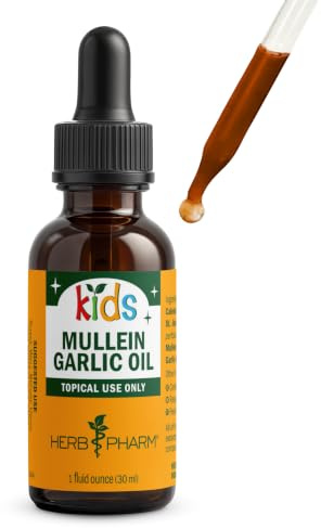 Herb Pharm Kids Mullein Garlic Ear Oil: Alcohol-Free Herbal Ally for Kids, Made with Certified Organic Mullein, Certified Organic Garlic, & USDA Organic Calendula, Topical Use Only, for Children, 1 oz