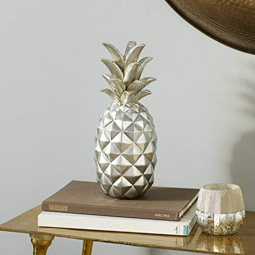 Deco 79 62364 Poly Stein Silber Ananas Home Decor Produkt, 15,2 cm W/35,6 cm H