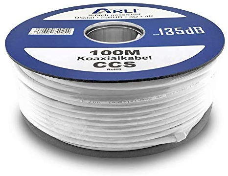 ARLI 100m Koaxialkabel 135dB 5-fach geschirmt – Sat Antennenkabel für DVB-S/S2 DVB-T/T2 DVB-C/C2 4K UHD HDTV Innen Außen UV-beständig