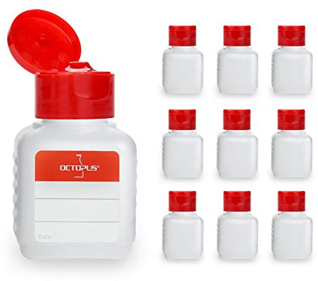 Octopus 10 x 50 ml bottiglie plastica di HDPE con tappo copertina apribile rosso