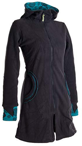 Vishes - Alternative Bekleidung - Warmer Elfen Kurzmantel mit Zipfelkapuze schwarz-türkis 34