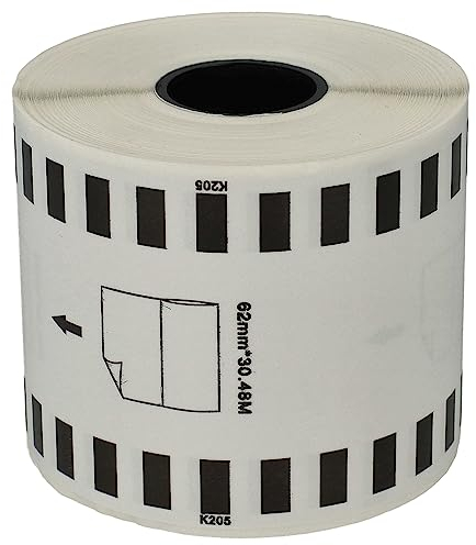 vhbw Etiketten-Rolle 62mm x 30,48m (1 Etikette) kompatibel mit Brother PT QL500BW, QL-500, QL-500A, QL500BS Etiketten-Drucker - Premium